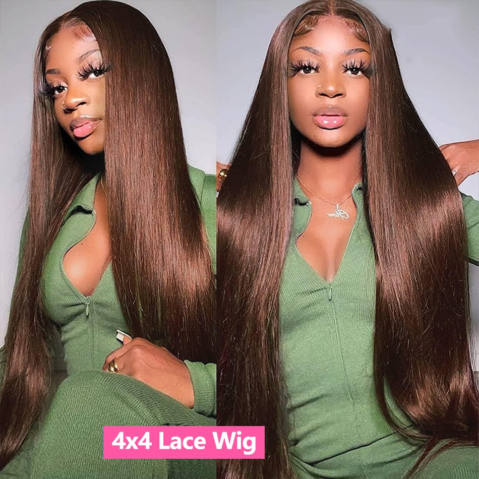 Brown Long Straight Lace Frontal HD Human Hair Wigs