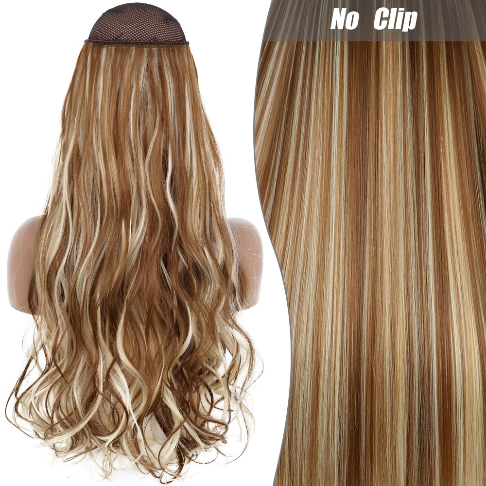 No Clips Long Straight Natural Hair Extension Synthetic Hairpiece Blonde Black