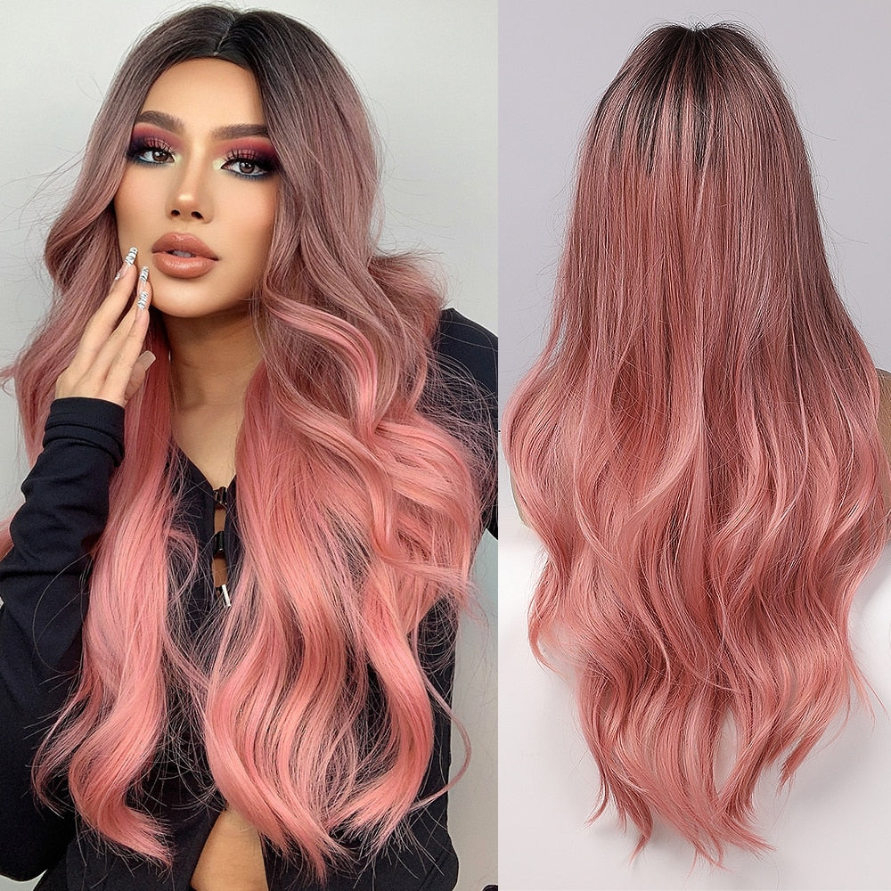 Brunette Long Wavy Brown Synthetic Wig