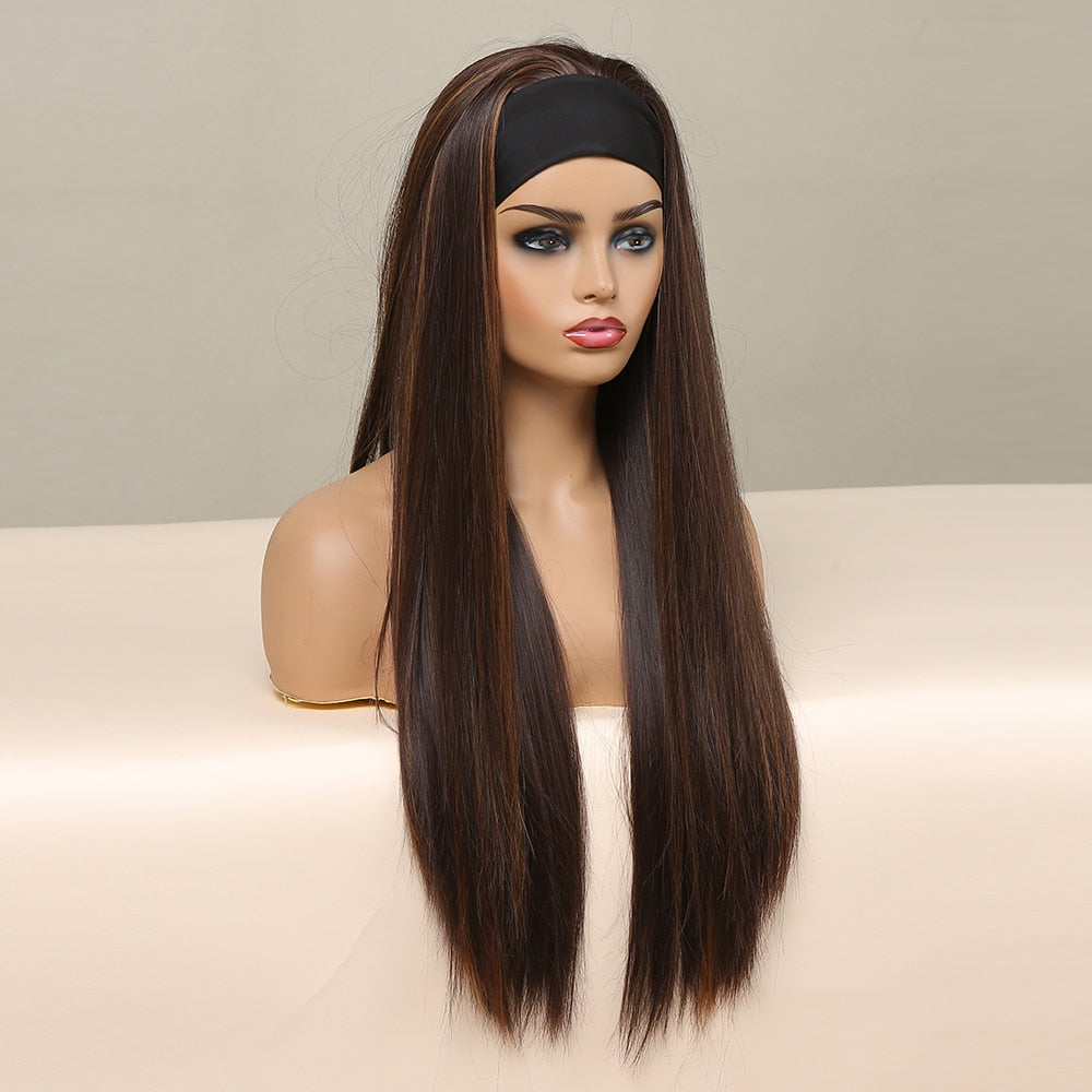 Long Straight Brown Headband Wig