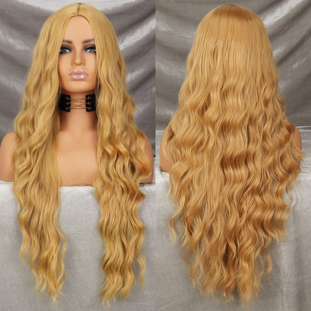 Long Wavy Green Synthetic Wig Cosplay Party Wig