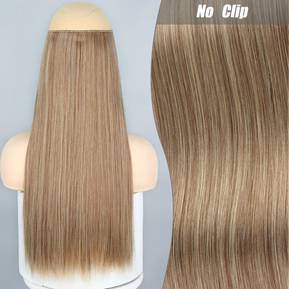 No Clips Long Straight Natural Hair Extension Synthetic Hairpiece Blonde Black