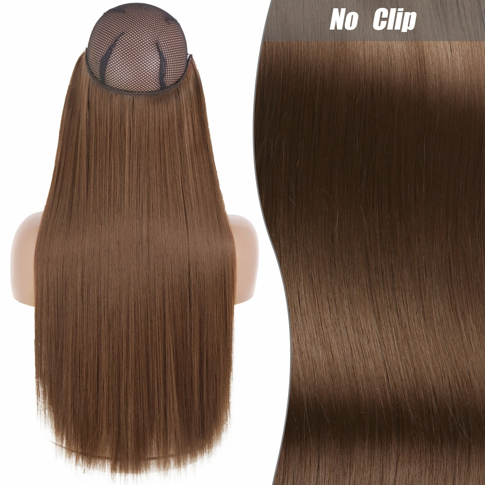 No Clips Long Straight Natural Hair Extension Synthetic Hairpiece Blonde Black