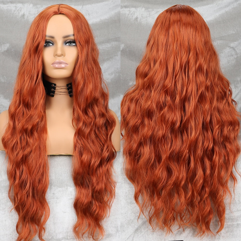 Long Wavy Green Synthetic Wig Cosplay Party Wig
