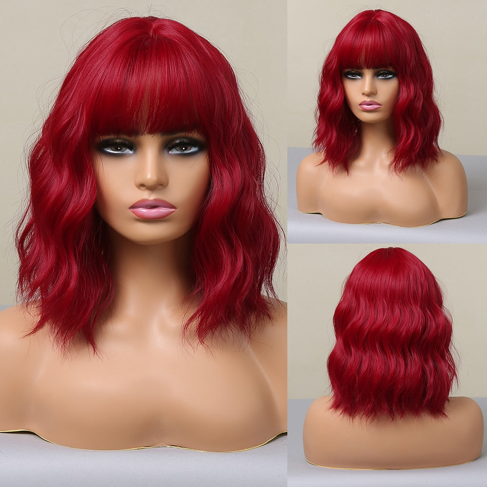 Red Copper Ginger Synthetic Wigs with Bangs Medium Length