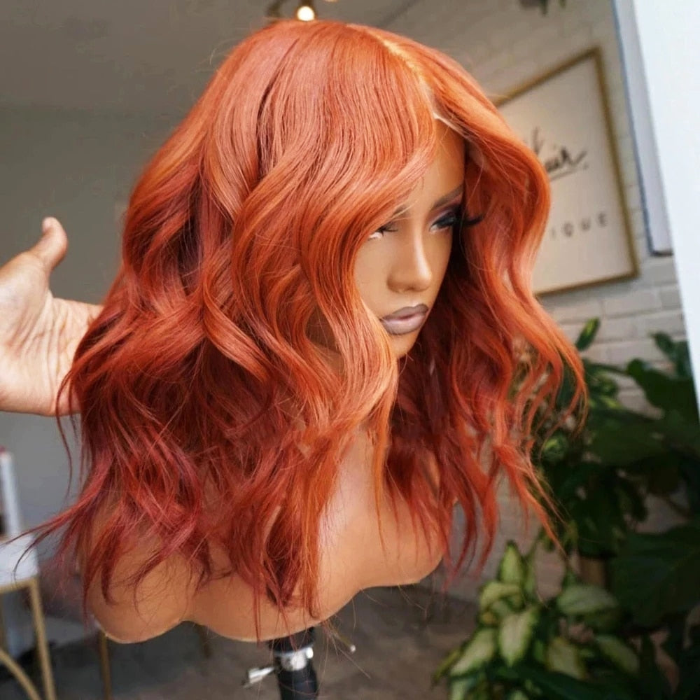 Orange Ginger Short Wavy Bob Synthetic Lace Front Wig