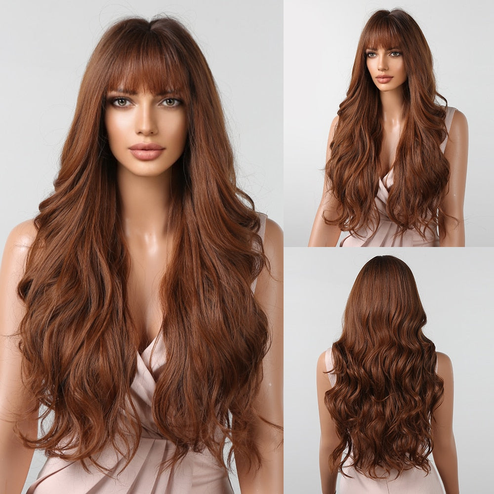 Platinum Blonde Synthetic Curly Long Wavy Wig with Bangs