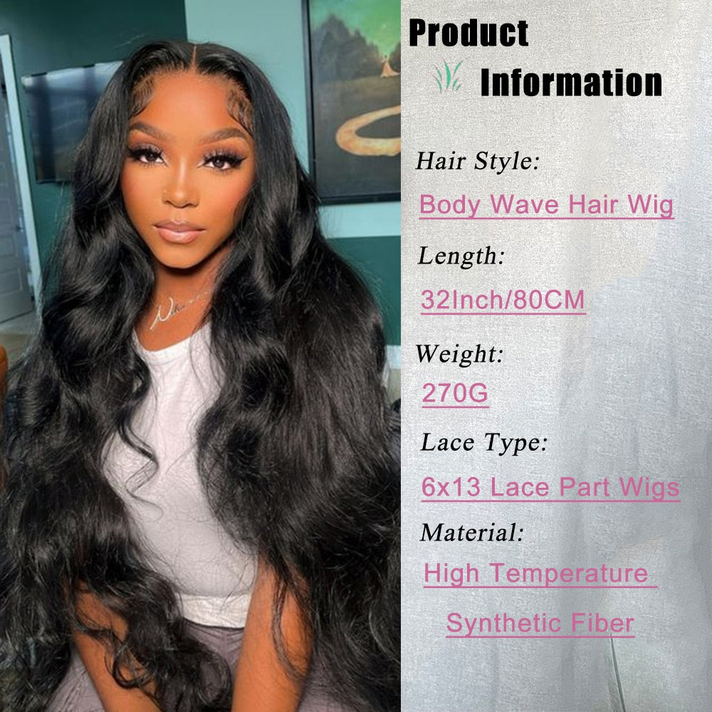 32 Inches Long Body Wave Fluffy 6x13 4x13 Synthetic Lace Front Wigs Pre Plucked with Baby Hair