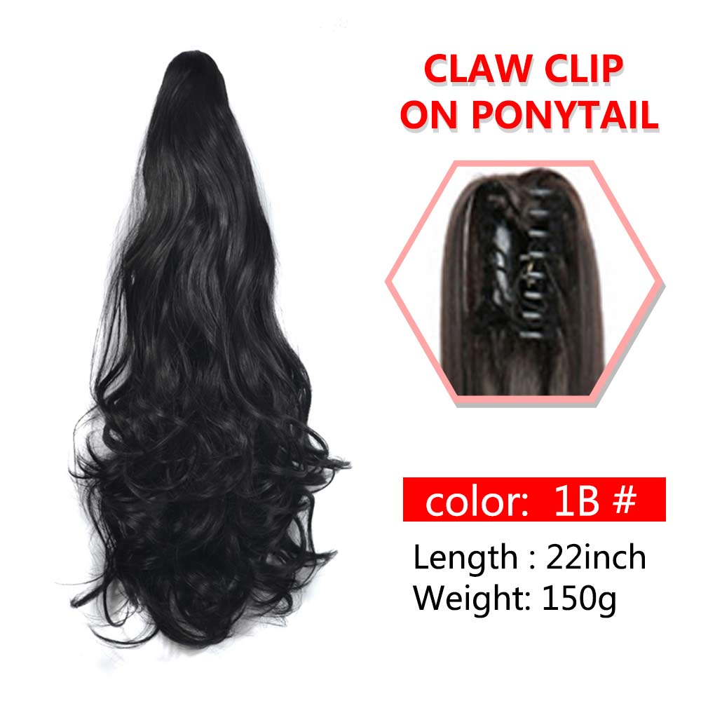 Long Wavy Claw Clip On Ponytail Synthetic 22inch Hair Extension Wig