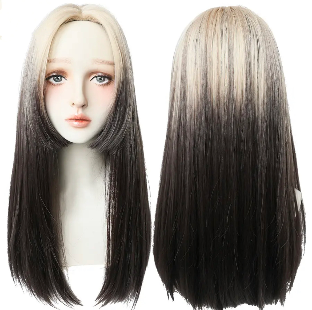 Light Brown Long Straight Synthetic Wigs With Bang