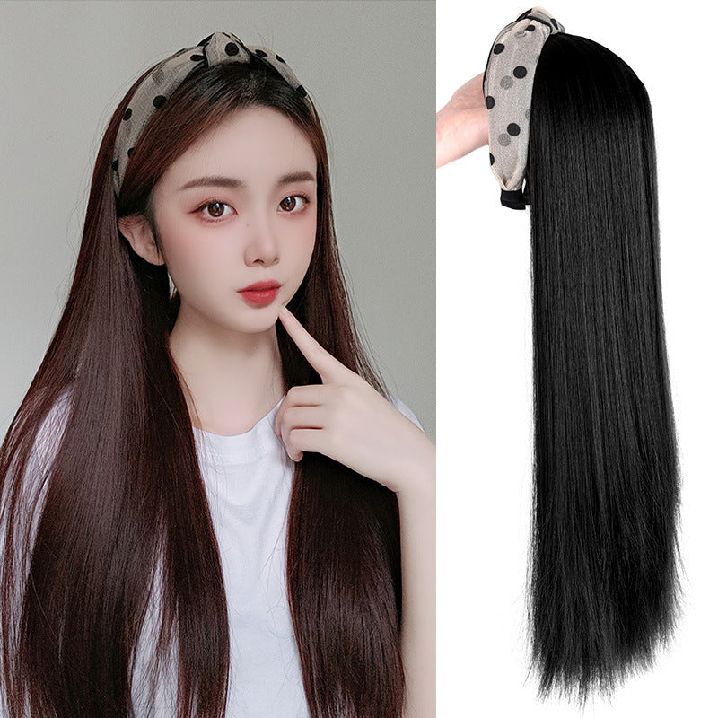 Long Straight Polkadot Headband Wig