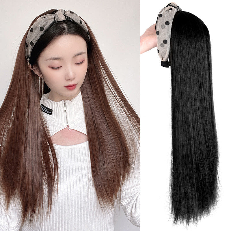 Long Straight Polkadot Headband Wig