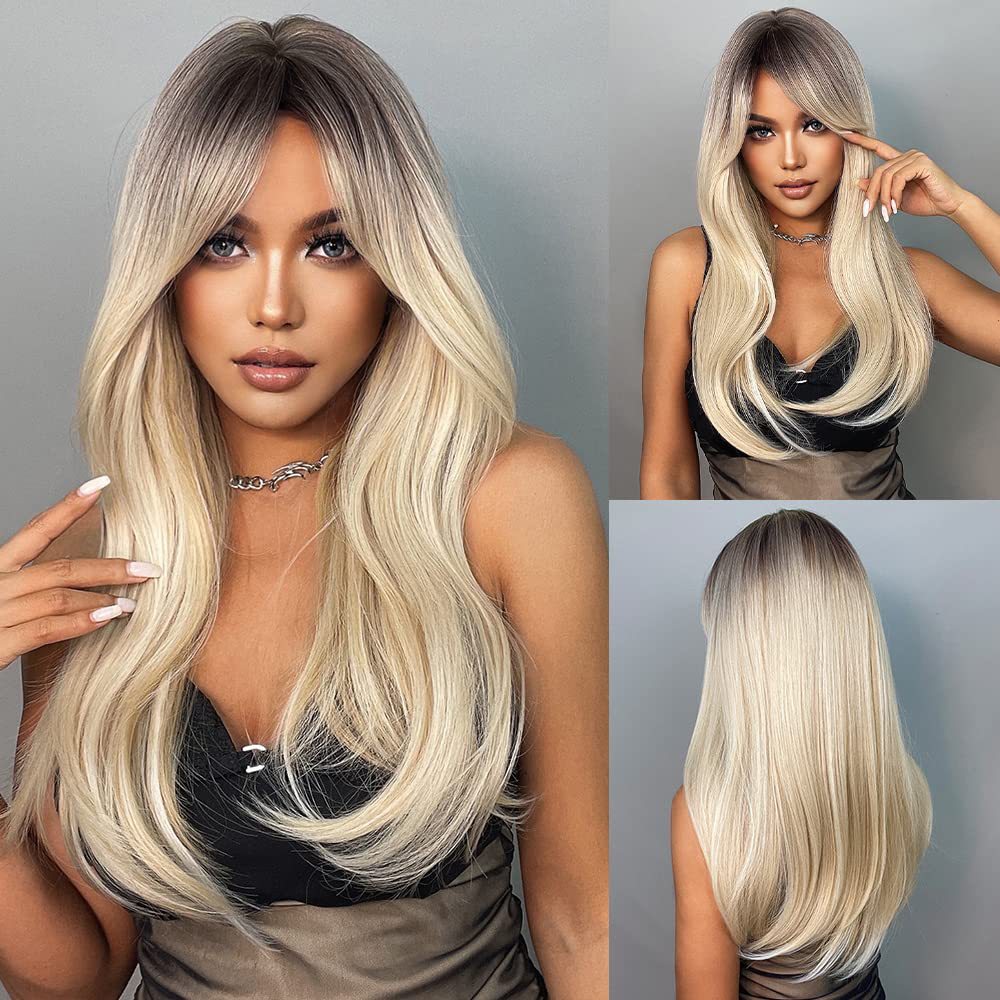 Ombre Brown Blonde Long Straight Wavy Synthetic Wigs