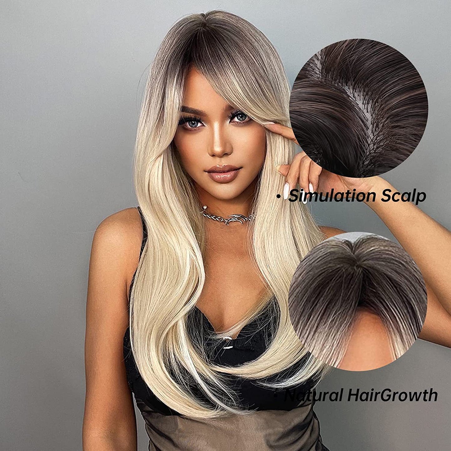 Ombre Brown Blonde Long Straight Wavy Synthetic Wigs