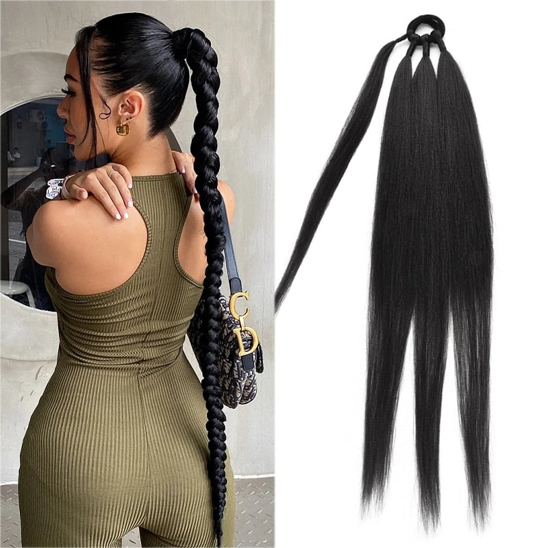 Boxing Braids Ponytail Extensions Synthetic Chignon Tail With Rubber Band Hair Ring