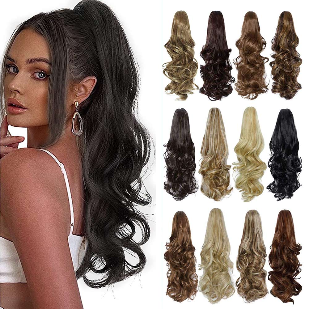 Long Wavy Claw Clip On Ponytail Synthetic 22inch Hair Extension Wig