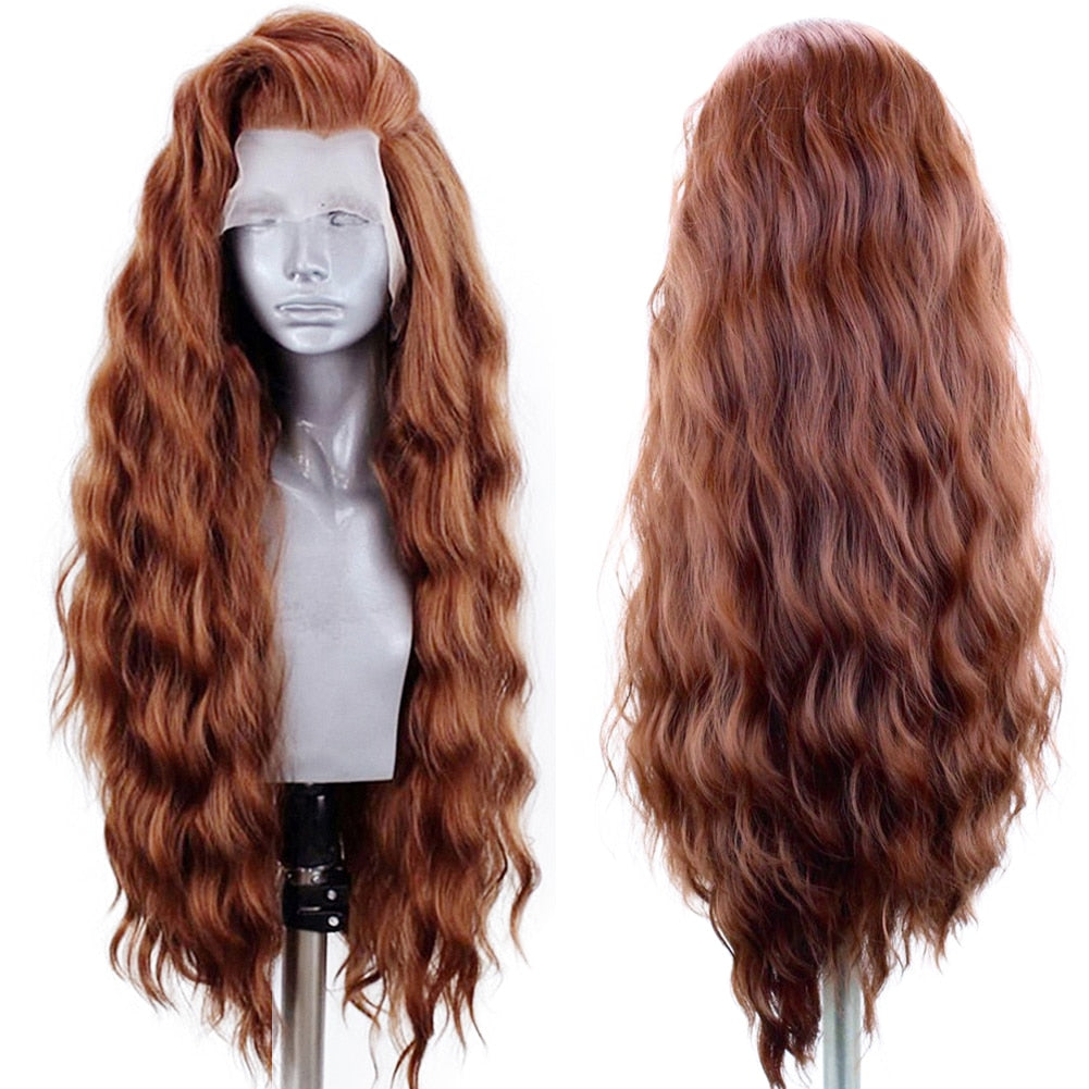 Natural Hairline Cinnamon Brown Lace Front Wigs Synthetic Long Wig