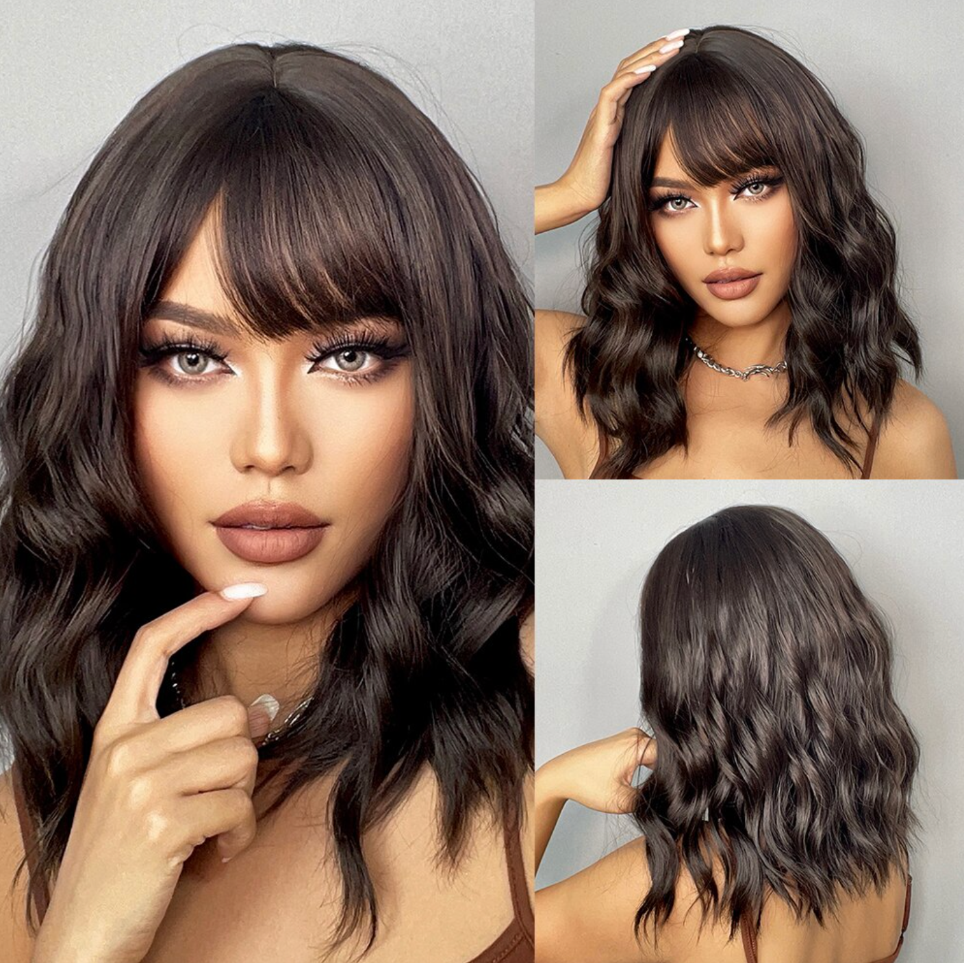 Red Copper Ginger Synthetic Wigs with Bangs Medium Length