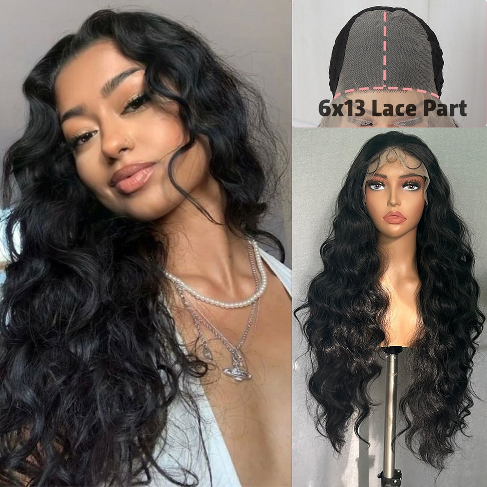32 Inches Long Body Wave Fluffy 6x13 4x13 Synthetic Lace Front Wigs Pre Plucked with Baby Hair