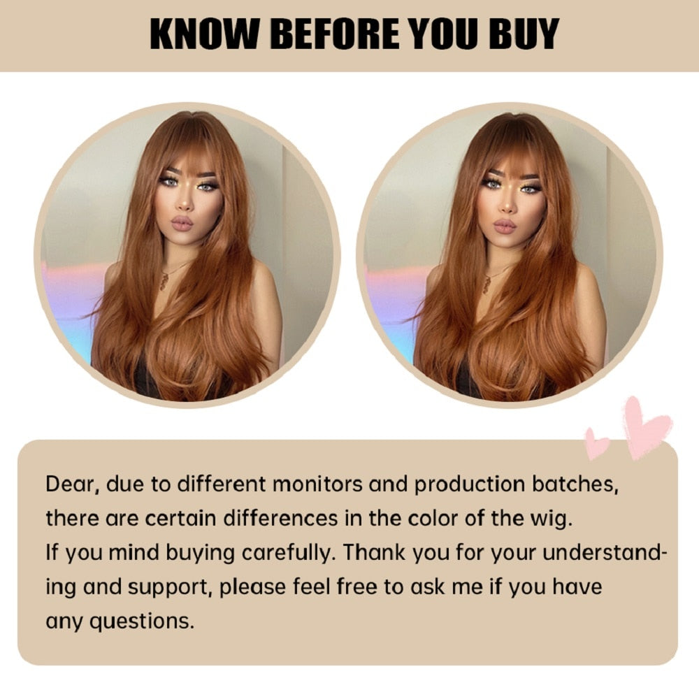 Red Copper Ginger Long Wavy Synthetic Wig with Bangs