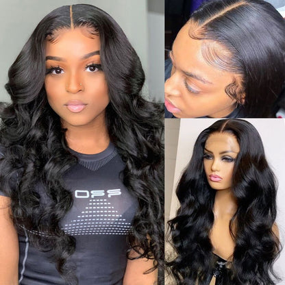 Black Body Wave Human Hair 13X6 HD Transparent Lace Front Brazilian Pre Plucked