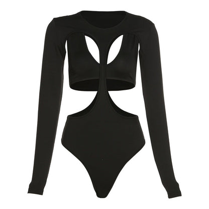 Cut Out Long Sleeve Bodysuit Black Skinny Bodysuit 2022 Spring Ladies Sexy Bodysuit Body Femme