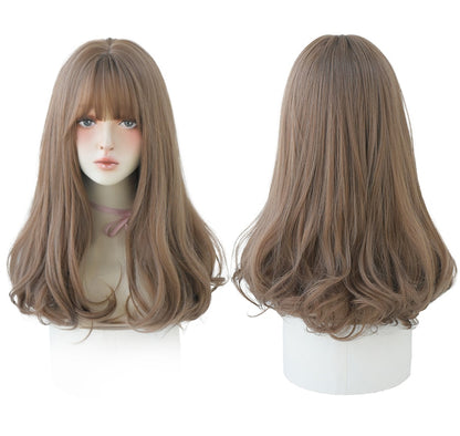 Light Brown Long Straight Synthetic Wigs With Bang