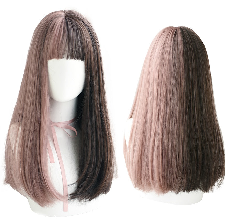 Light Brown Long Straight Synthetic Wigs With Bang