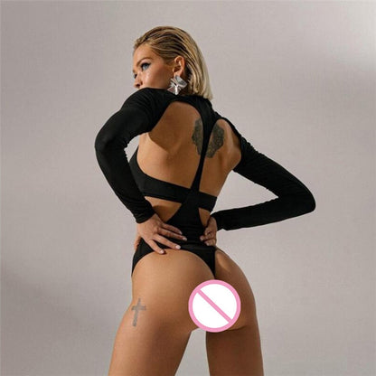 Cut Out Long Sleeve Bodysuit Black Skinny Bodysuit 2022 Spring Ladies Sexy Bodysuit Body Femme