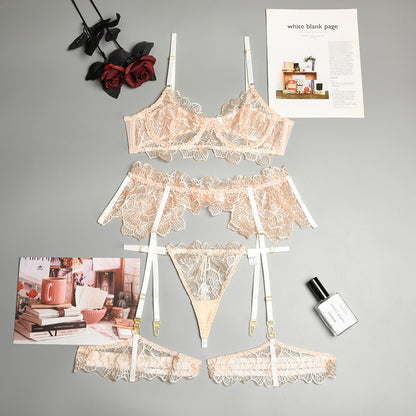 3-Piece Lace Bra Set Women Embroidery Transparent Underwear Set 2022 Sexy Lingerie Set