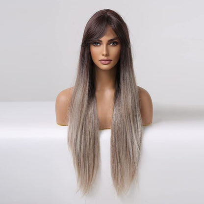 Ombre Platinum Brown Gray Synthetic Wig