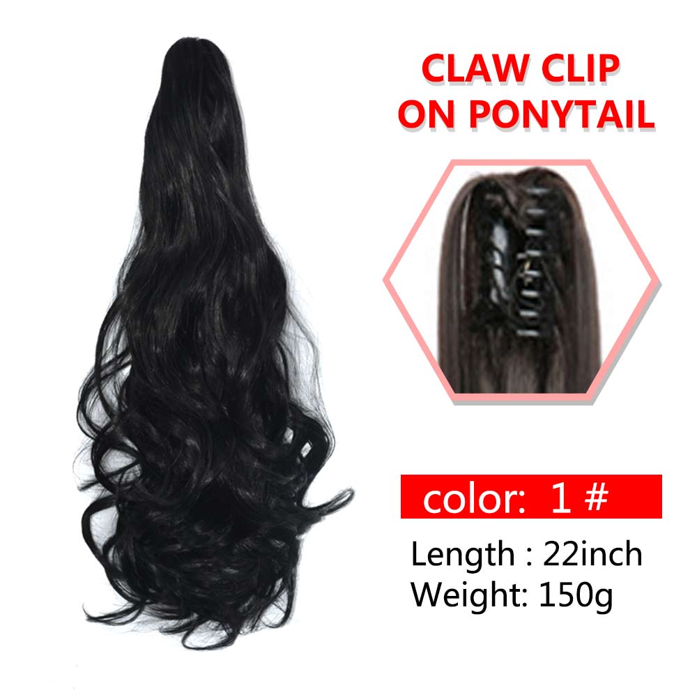 Long Wavy Claw Clip On Ponytail Synthetic 22inch Hair Extension Wig