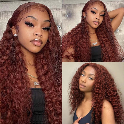 Reddish Brown Kinky Curly Wig Synthetic Lace Front Wigs Pre Plucked With Baby Hair Lace Closure Wig