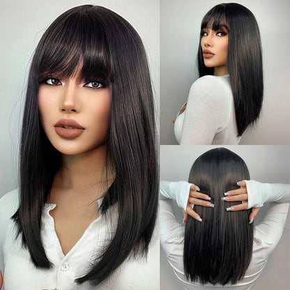 Golden Brown Short Straight Bob Synthetic Wigs with Bangs