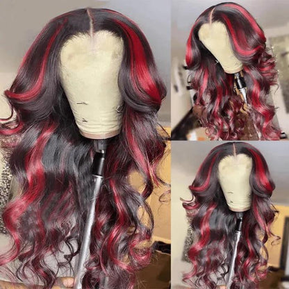 Dark Brown with Light Brown Highlight Body WaveLong Synthetic Lace Frontal Wigs