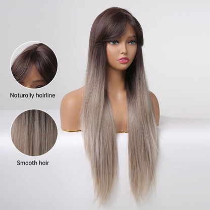 Ombre Platinum Brown Gray Synthetic Wig