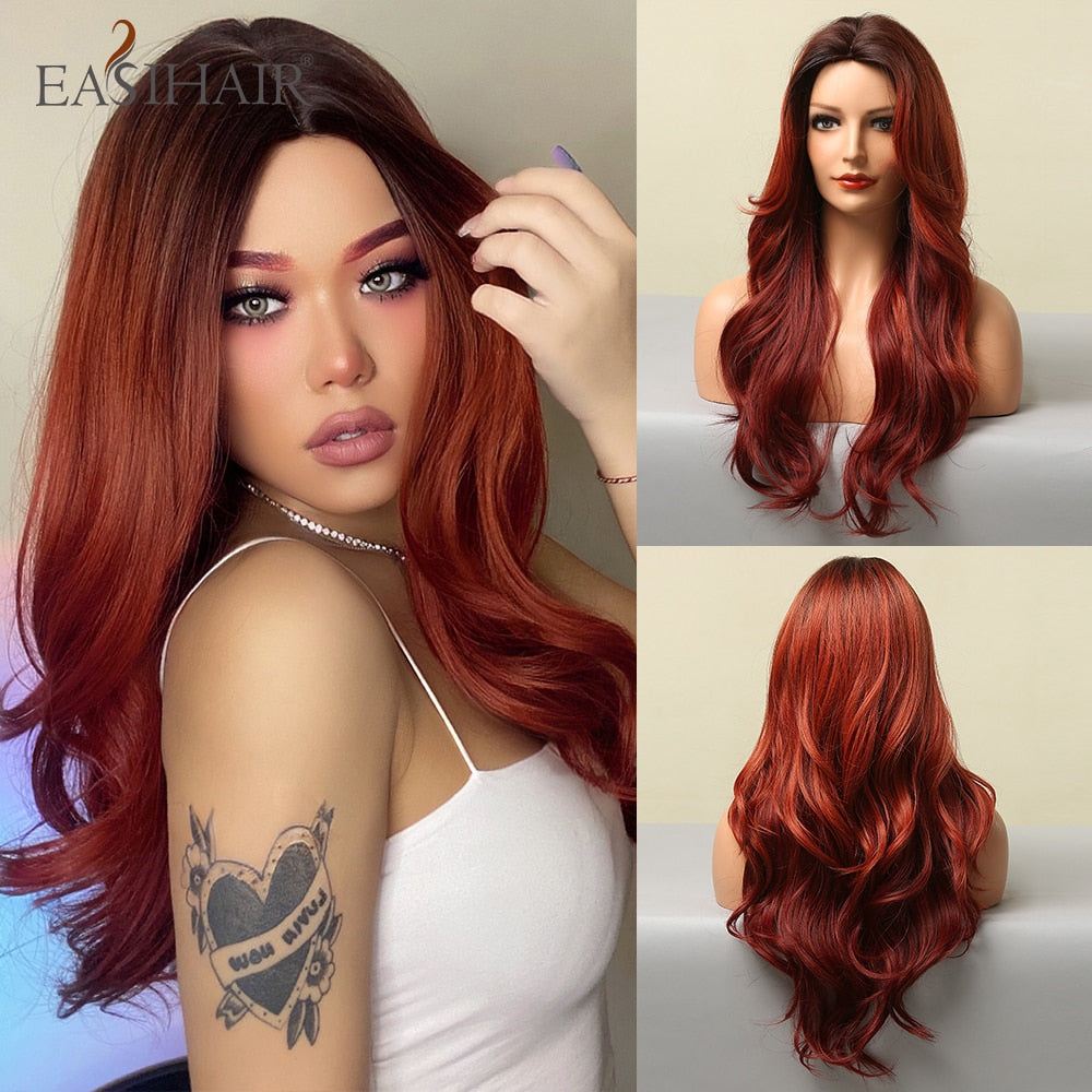 Long Wavy Pink Ombre Synthetic Wigs