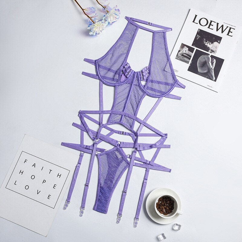 2-Piece Cut Out Bra Set Women Hallow Out Bandage Underwear Set 3 Color Sexy Lingerie Set