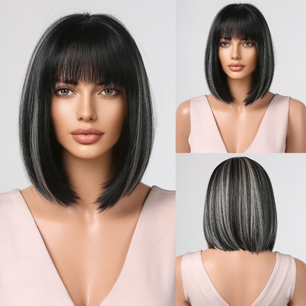 Ombre Platinum Ash Long Straight Synthetic Wigs