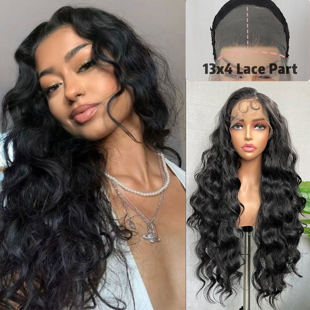 32 Inches Long Body Wave Fluffy 6x13 4x13 Synthetic Lace Front Wigs Pre Plucked with Baby Hair