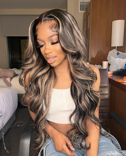 Honey Blonde Brown13X4 Highlight Human Hair Wigs Peruvian Virgin Body Wave Lace Front Wig  13x6 Wavy Lace Frontal Wig