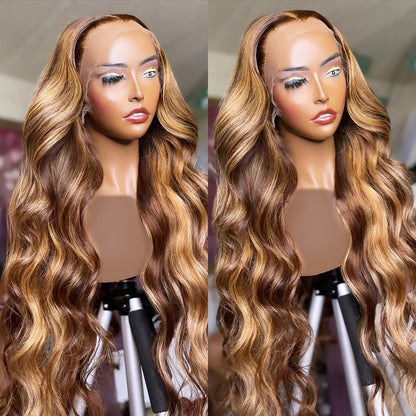 Honey Blonde Highlight Human Hair Wig 13x4 Lace Frontal Wig Body Wave Lace Front Wig