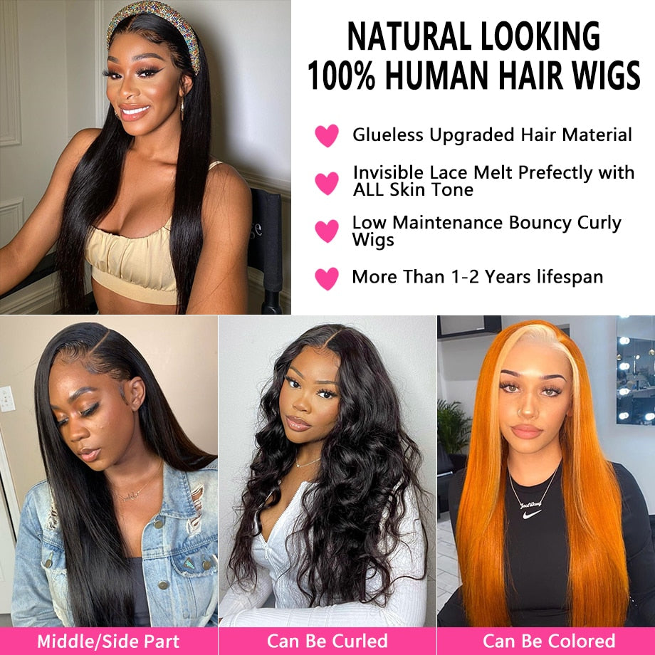 Straight Long Hair Lace Front Wig Brazilian 13x4  Lace Frontal For Black Women Human Hair 250 Density wigs