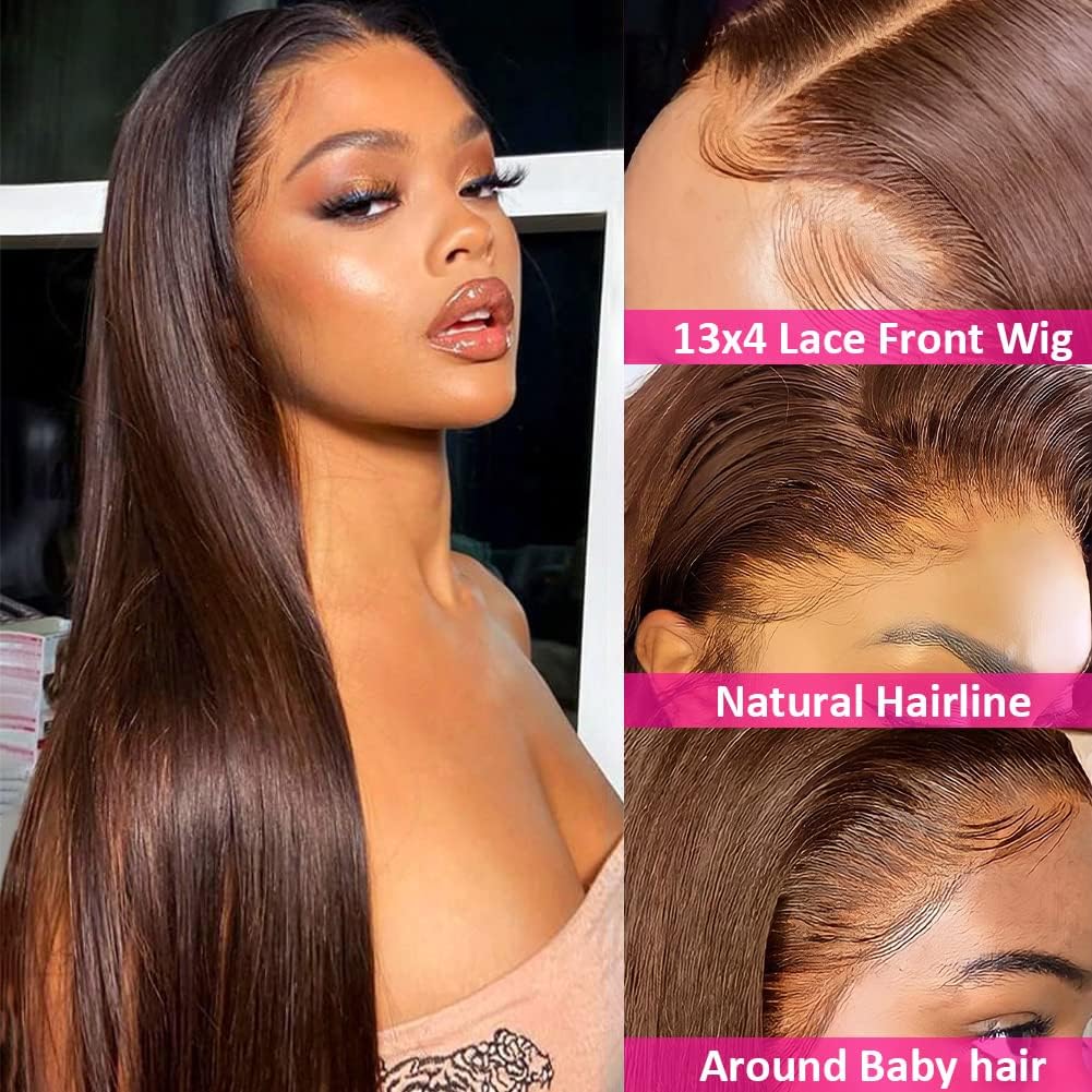 Brown Long Straight Lace Frontal HD Human Hair Wigs