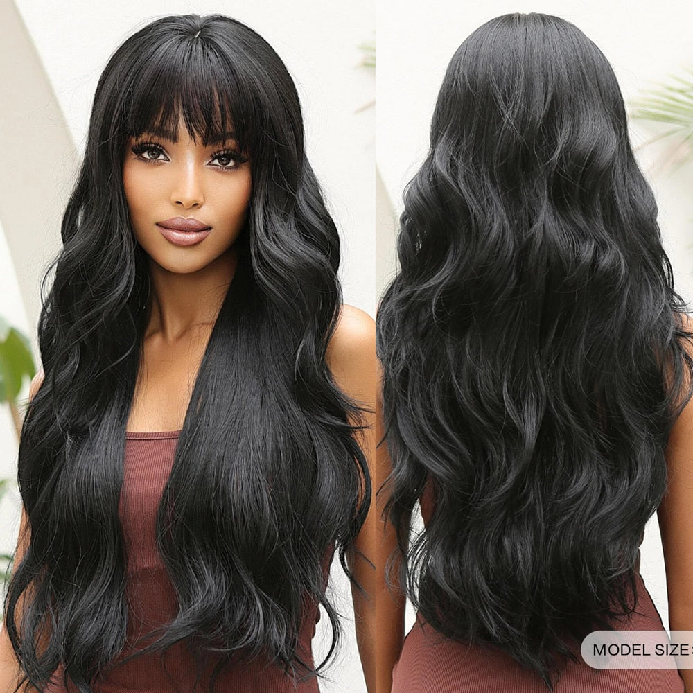 Platinum Blonde Synthetic Curly Long Wavy Wig with Bangs