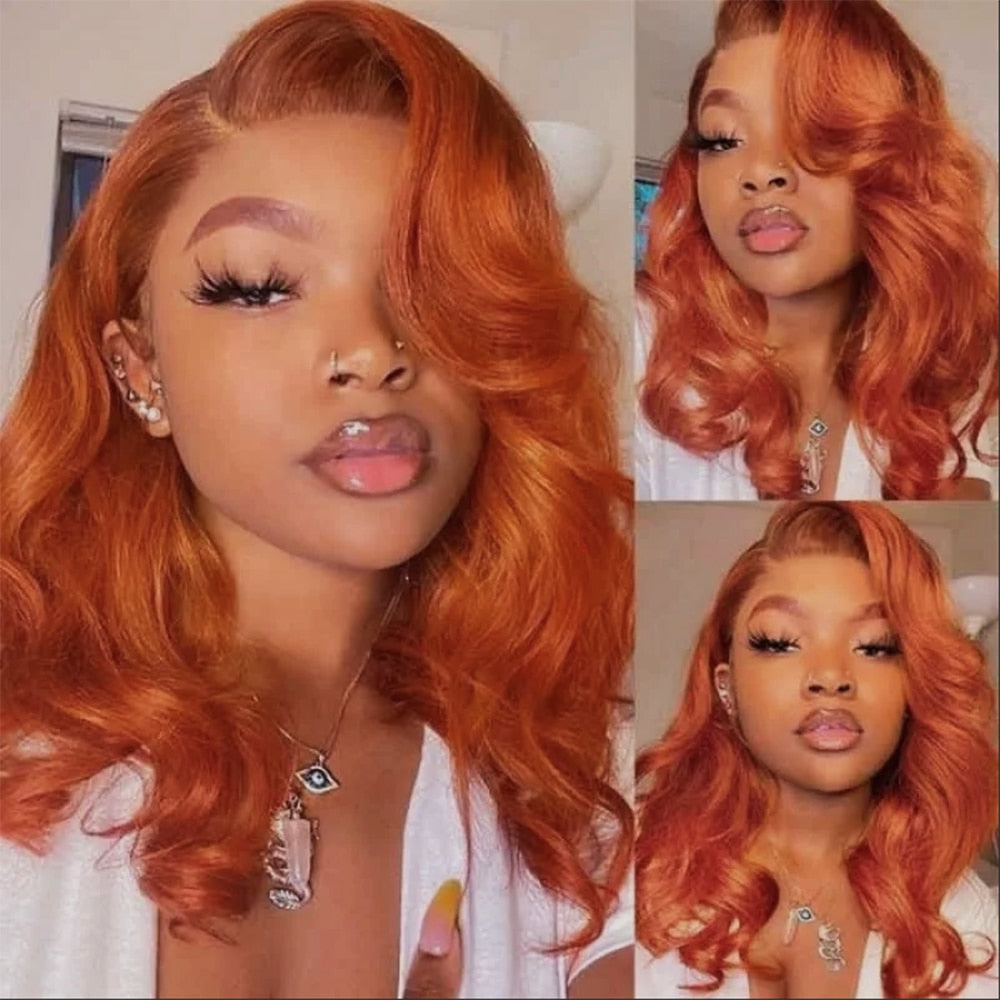 Orange Ginger Short Wavy Bob Synthetic Lace Front Wig