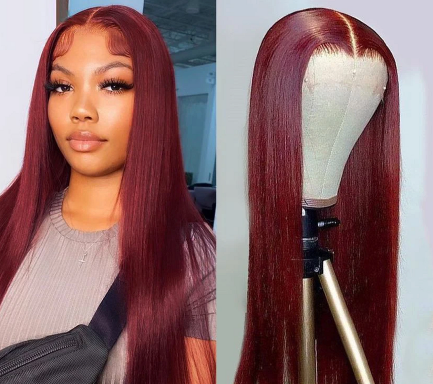 Burgundy Red Wine Color Peruvian Straight Hair Human Hair Lace Front Wig Pre-Plucked 13x4