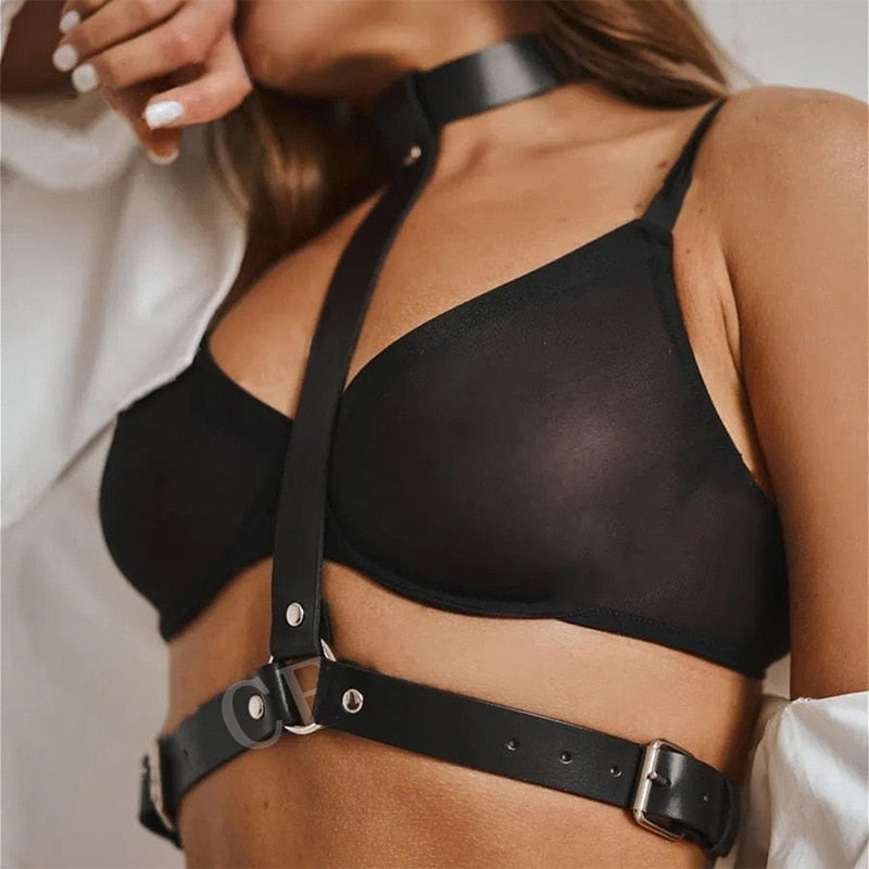 Women Sexy PU Leather Harness BDSM Garter Belt
