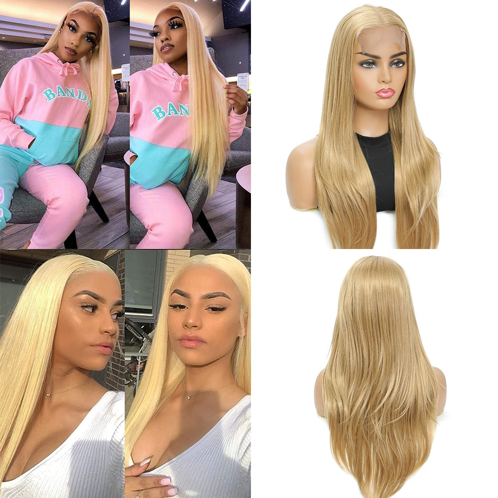 20 Inch Blonde Synthetic Lace Wigs Lace Closure