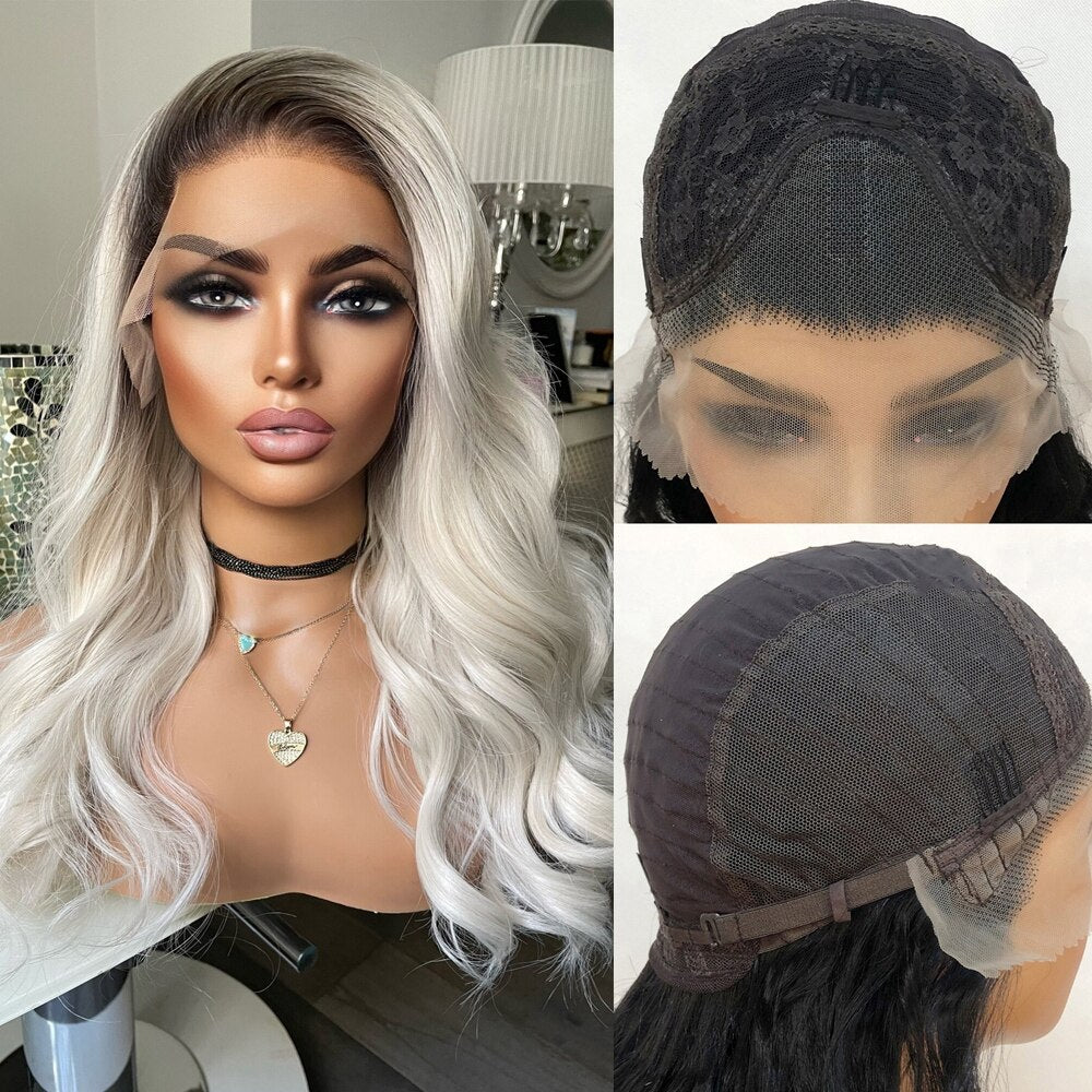 Platinum White Long Straight Lace Front Synthetic Wig 13x3 Lace Frontal Wigs Pre Plucked with Baby Hair